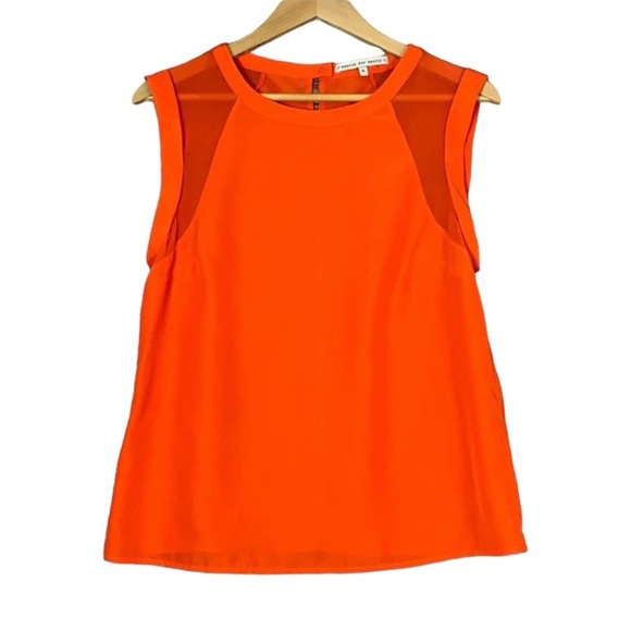 Search for Sanity Sleeveless Tank Top Neon Orange Colorful Mesh Cutout Small - Picture 1 of 5